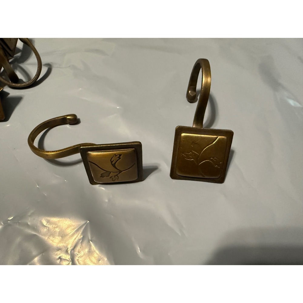 Botanical Shower Curtain Hooks Antique Brass Floral Square Lot of 11 Decorative
